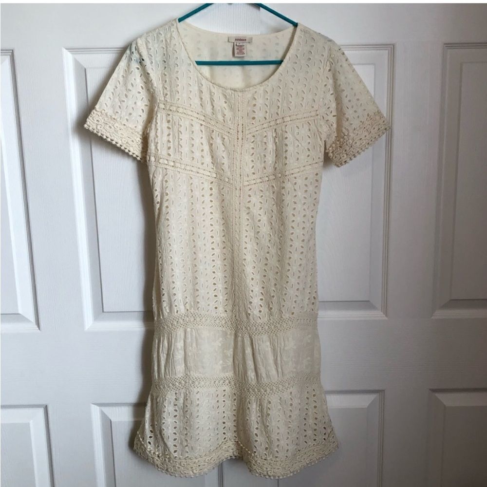 Gorgeous Sundance short sleeve eyelet mini 100% cotton ivory dress- like new! 4 - Picture 4 of 14